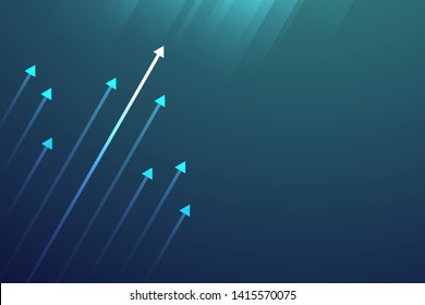 Up arrow on blue background illustration, copy space composition, business growth concept.