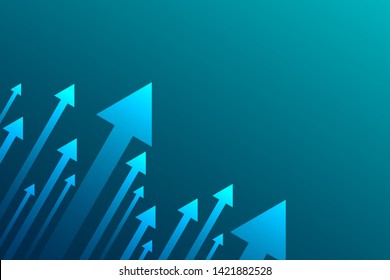 Up arrow on blue background illustration, copy space composition, business growth concept.
