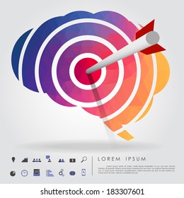 arrow on brain target with business icon vector