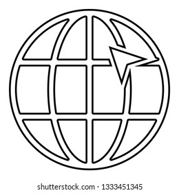 Arrow on earth grid Globe internernet concept Click arrow on website Idea using website icon black color outline vector illustration flat style simple image