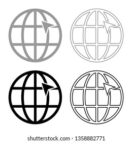 Arrow on earth grid Globe. internet concept. Click arrow on website Idea using website icon set black color vector illustration flat style simple image