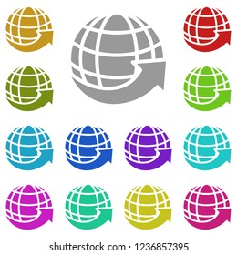arrow on the globe, around the world symbol sign icon in multi color. Simple glyph vector of web set for UI and UX, website or mobile application