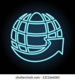 arrow on the globe, around the world symbol sign neon icon. Simple thin line, outline vector of web, minimalistic icons for UI and UX, website or mobile application