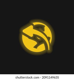 Arrow On Globe yellow glowing neon icon