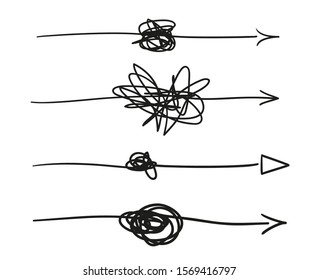 Arrow on isolated white background. Hand drawn wavy arrows. Set of different pointers. Black and white illustration