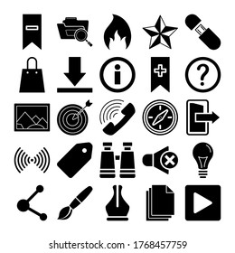 arrow on an mail, Document With Pencil, magnifier, magnifying glass with minus sign, zoom out, magnifying glass with plus , zoom in icons set. Vector minimalistic illustrations pack