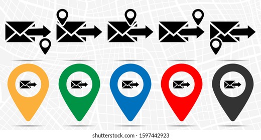Arrow on an mail envelope icon in location set. Simple glyph, flat illustration element of web, minimalistic theme icons