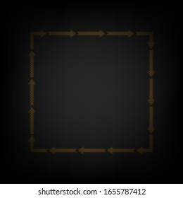 Arrow on a square shape. Icon as grid of small orange light bulb in darkness. Illustration.