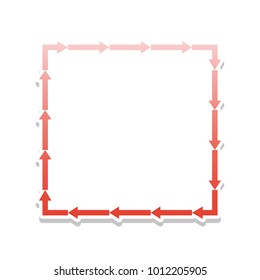 Arrow on a square shape. Vector. Reddish icon with white and gray shadow on white background. Isolated.