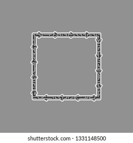 Arrow on a square shape. Vector. Black maze filled icon with white border at gray background.