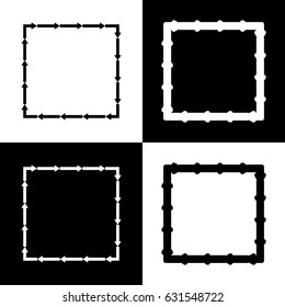 Arrow on a square shape. Vector. Black and white icons and line icon on chess board.