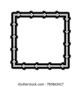Arrow on a square shape. Vector. Flat style black icon on white.