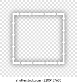 Arrow on a square shape. White Icon with dropped natural gray Shadow at transparent Background. Illustration.