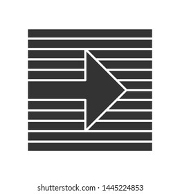 Arrow on striped background glyph icon. Arrowhead pointing rightward. Navigation indicator on horizontal striped backdrop. Silhouette symbol. Negative space. Vector isolated illustration