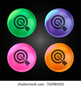 Arrow on target crystal ball design icon in green - blue - pink and orange.