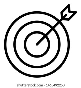 Arrow on target icon. Outline arrow on target vector icon for web design isolated on white background
