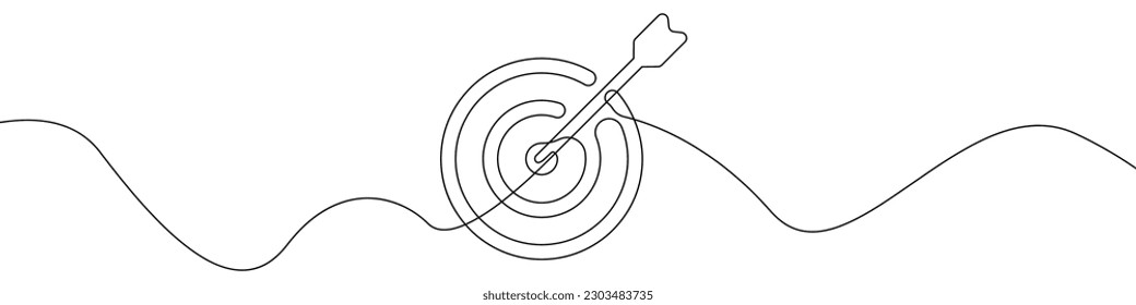 Arrow on target line continuous drawing vector. One line Arrow on target vector background. Arrow on target icon. Continuous outline of Arrow on target. Arrows on targets linear design.
