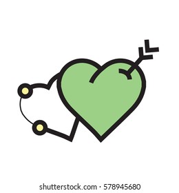 arrow on two heart icon Green