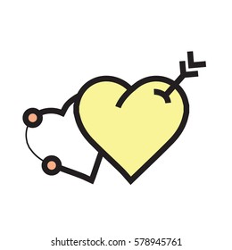 arrow on two heart icon yellow