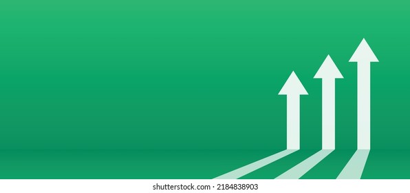Arrow up on vector green background illustration. Banner with copy space for increase and growth concept.