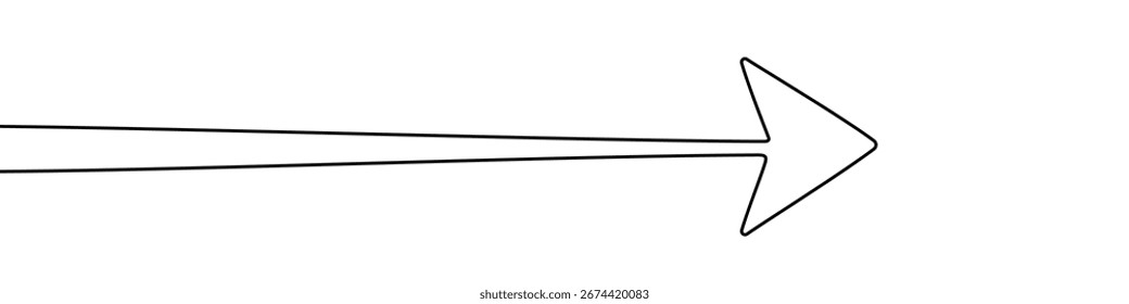 Flecha en un estilo de arte de línea. Dibujo de flecha con trazo negro editable sobre fondo blanco. Ilustración vectorial.