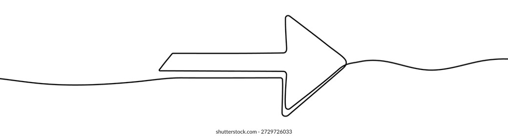 Flecha en un estilo de arte de línea. Dibujo de flecha con trazo negro editable sobre fondo blanco. Ilustración vectorial.