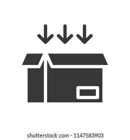 arrow and open box, shipping and delivery concept set, glyph icon