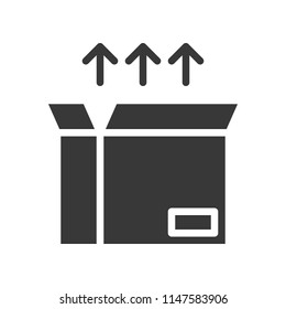 arrow and open box, shipping and delivery concept set, glyph icon