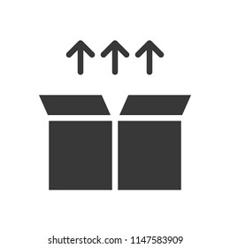 arrow and open box, shipping and delivery concept set, glyph icon