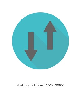 Flecha, icono de sombra larga opuesta. Glifo simple, vector plano de iconos de flecha para ui y ux, sitio web o aplicación móvil