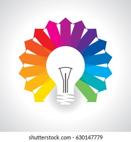 arrow out of the bulb show different creative word stock vector