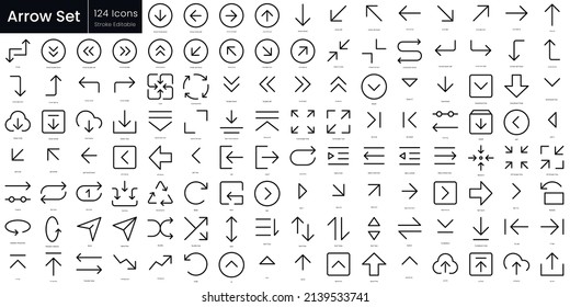 Arrow outline icon set. Editable stroke thin line icons Collection