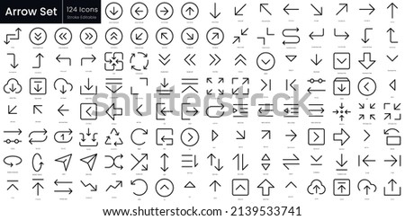 Arrow outline icon set. Editable stroke thin line icons Collection