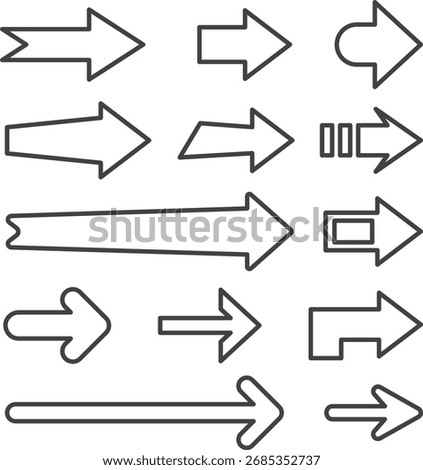 Arrow Outline Icon Set, Thin Line Direction Symbols Collection, Minimal Pointer and Navigation Shapes, Curved, Circular, and Forward Arrows for Web Interface, Infographic and Graphic Design