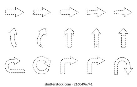 Arrow outline icons set on white background, dotted line.