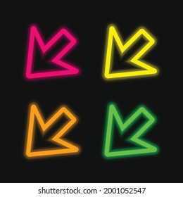 Arrow Outline Pointing To Left Down four color glowing neon vector icon