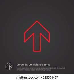 arrow outline thin symbol, red on dark background, logo editable, creative template 