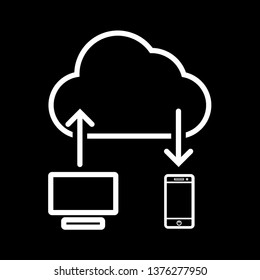 Arrow over computer and mobile phone in cloud icon.data transfer mark