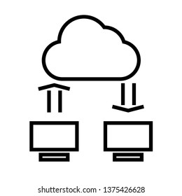 Arrow over computers in cloud icon