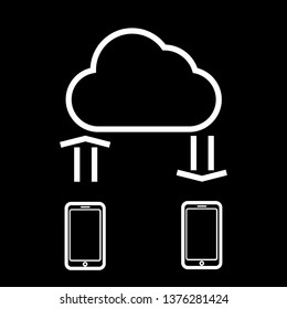 Arrow over smartphones in cloud icon.data transfer mark