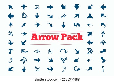 Arrow pack with random multiple vector objects set. Pointing up, left, right, down for multiple direction.