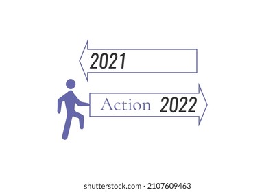 Arrow panel with  2021 and Action  of the year 2022.
