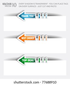 Arrow Paper tag with TRANSPARENT shadows. You can place it on every surface!