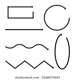 Arrow path design. Zigzag arrow symbols. Simple vector elements. Geometric black shapes.