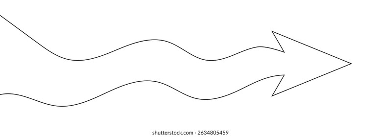 Caminho de seta em um desenho de linha contínua . Conceito de direita longa até em estilo linear simples. Sabedoria crescente em traçado editável. Ilustração vetorial de rabiscar.
