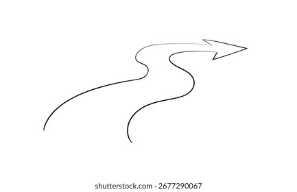 Caminho da seta, um desenho de linha contínua. Conceito de direita longa até em estilo linear simples. Sabedoria crescente em traçado editável. Ilustração de vetor de rabiscar