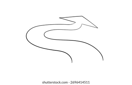 Caminho da seta, um desenho de linha contínua. Conceito de direita longa até em estilo linear simples. Estrada para o contorno direito. Sabedoria crescente em traçado editável. Ilustração vetorial