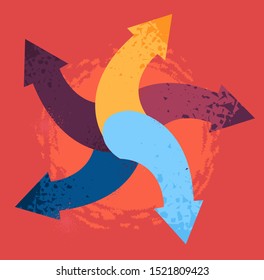 Arrow paths going in different directions. Choosing the right way, taking decision. Vector illustration