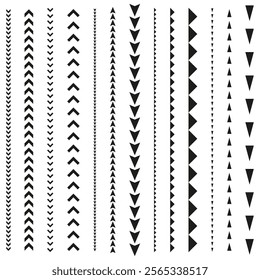 Arrow pattern design. Repetitive triangular shapes. Vector geometric art. Black and white symbols.