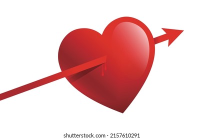 Flecha penetrando el corazón, ilustración vectorial de flecha de Cupido
